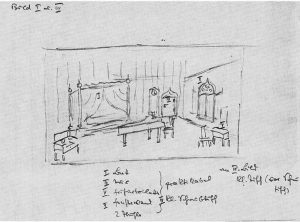 Bühnenbild-Entwurf Hans Chemin-Petits für seine Oper DIE RIVALINNEN, um 1969. Die Uraufführung fand erst 1984 - nach seinem Tode - statt 